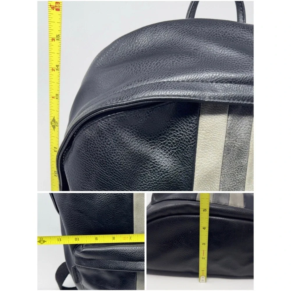 James Campbell Faux Leather Racing Stripe Backpack Padded Travel Bag Varsity